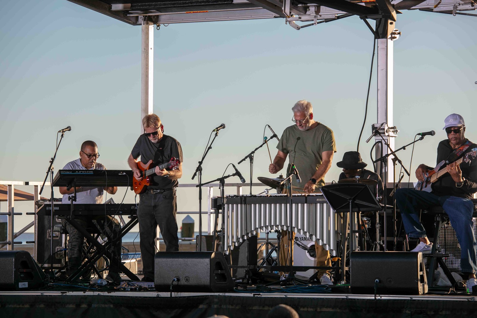 Musicians playing as evening approaches