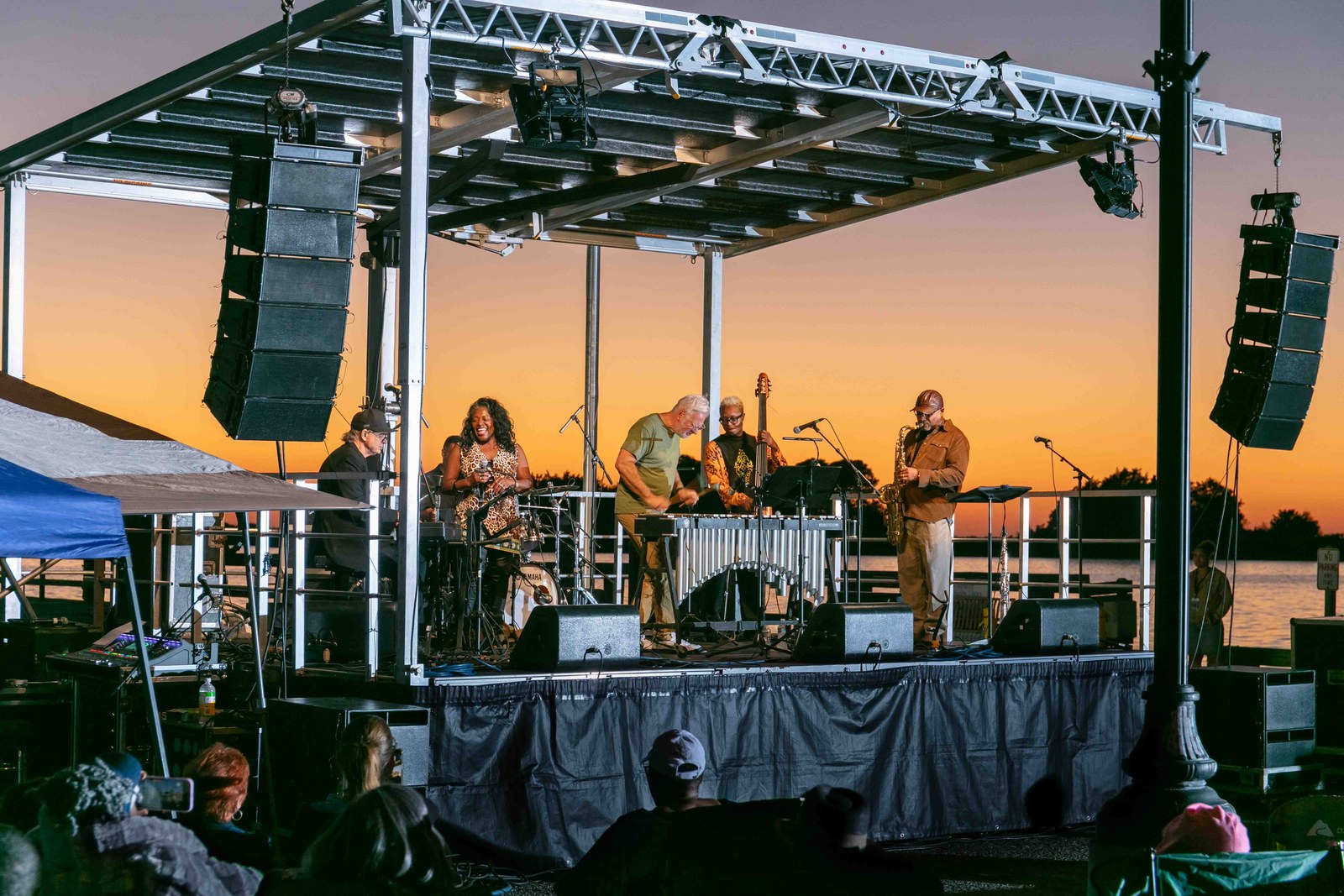 The sunset behind the festival stage