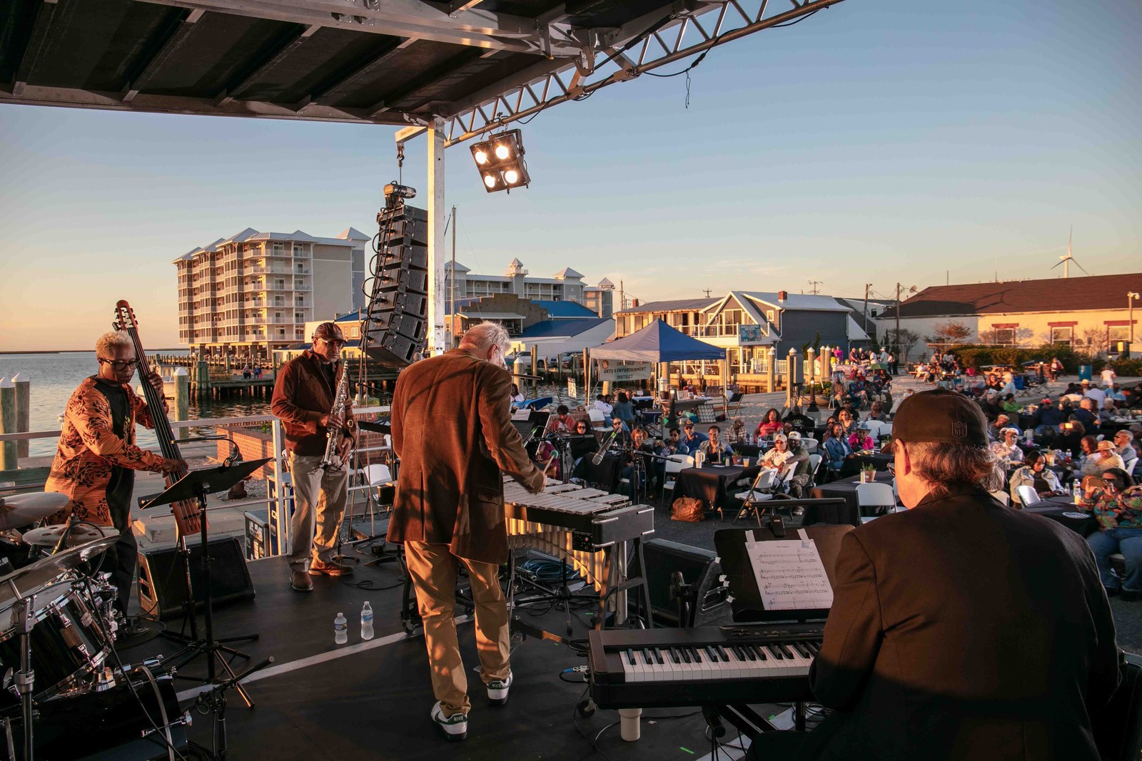A view from the stage toward the waterfront audience