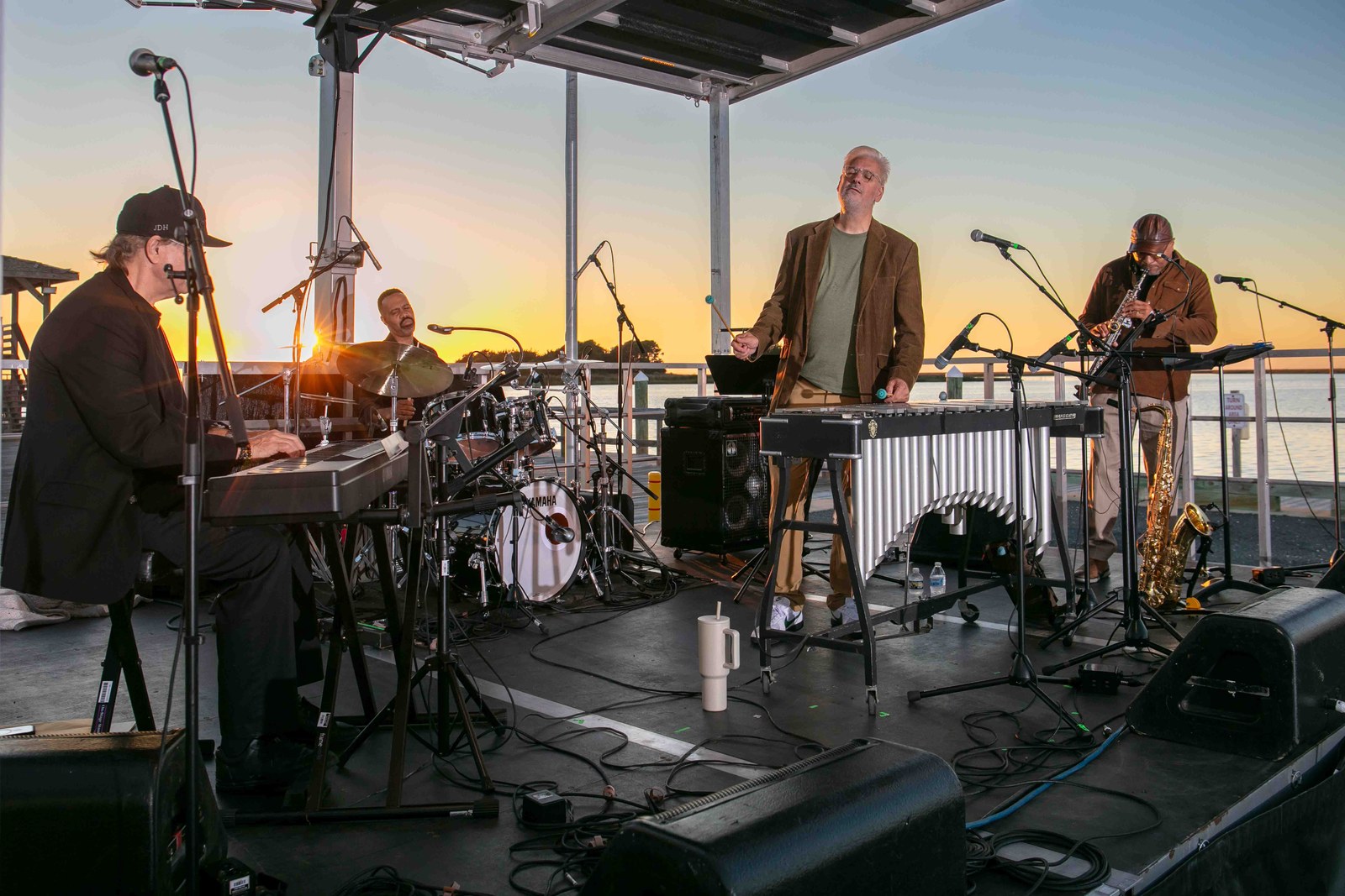 Vibraphone and band performance at sunset