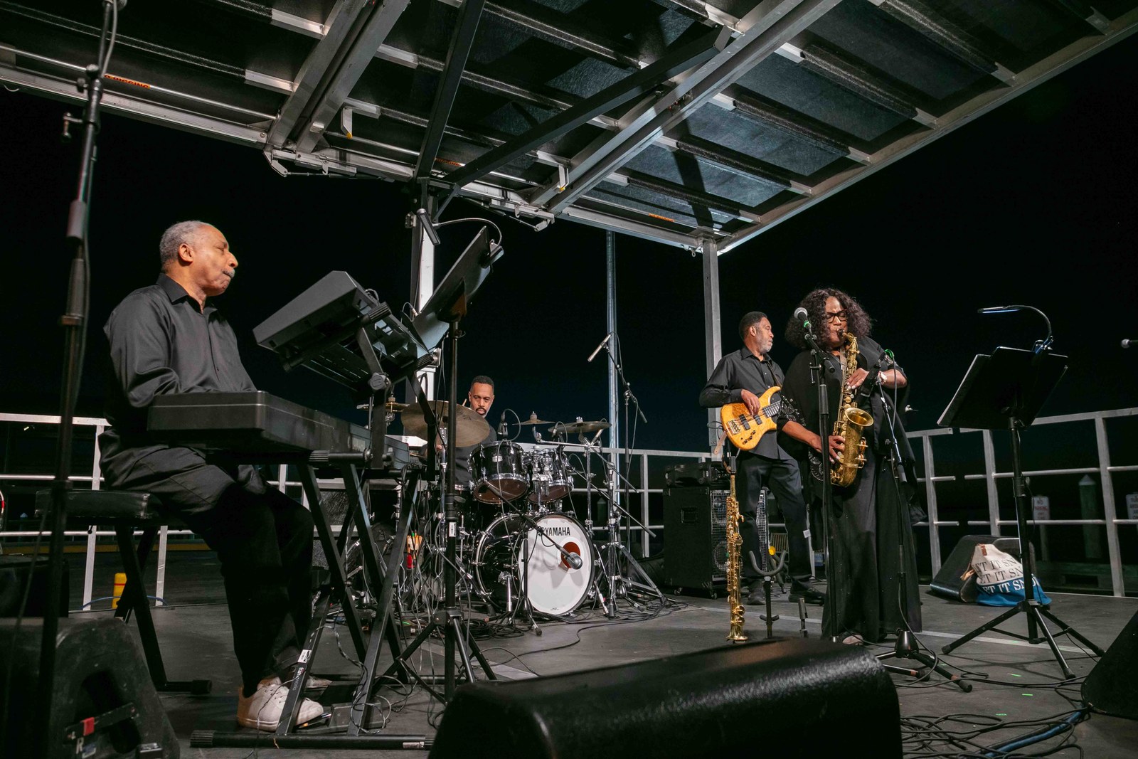 Nighttime jazz performance on the waterfront