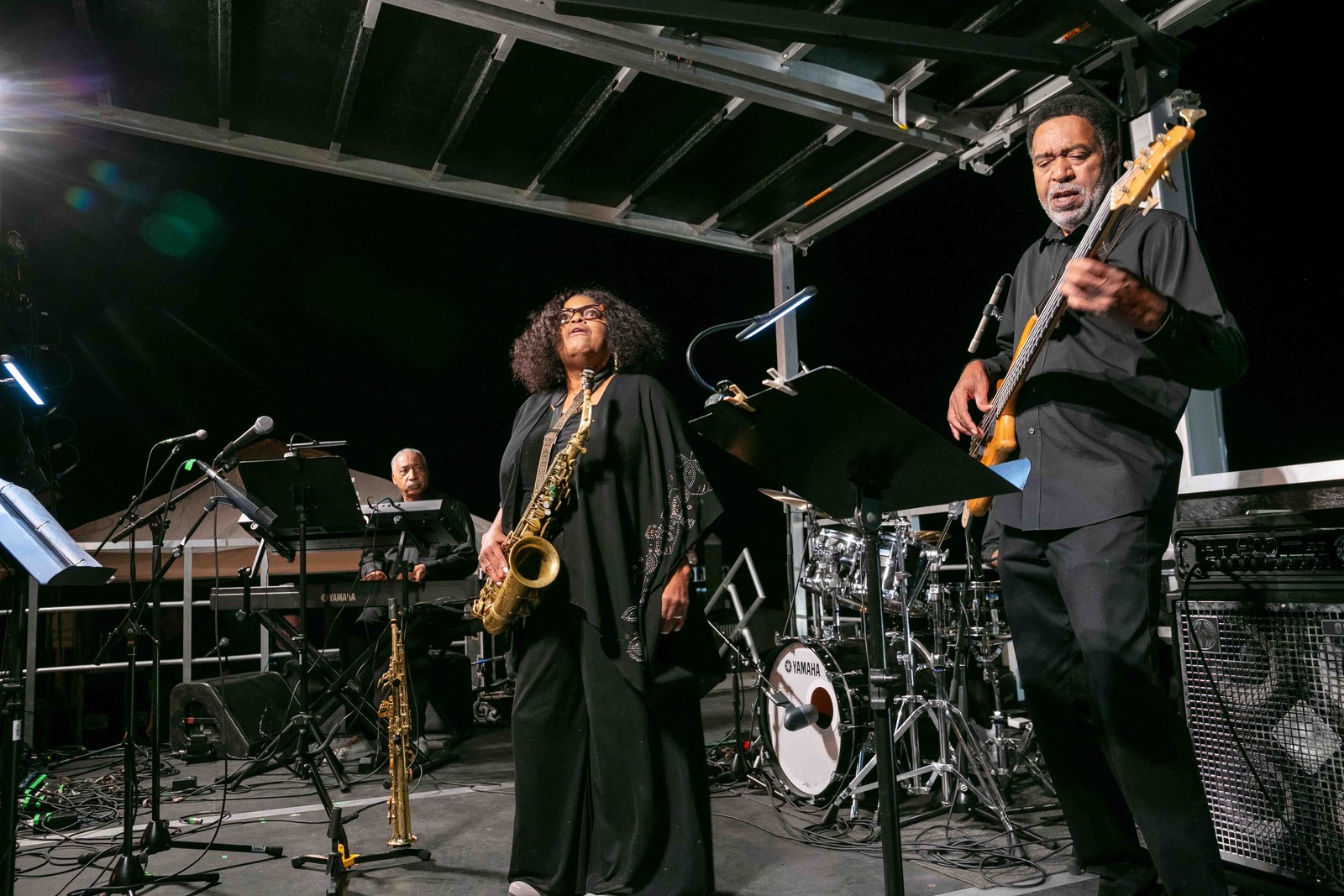 Saxophone performance with the backing band