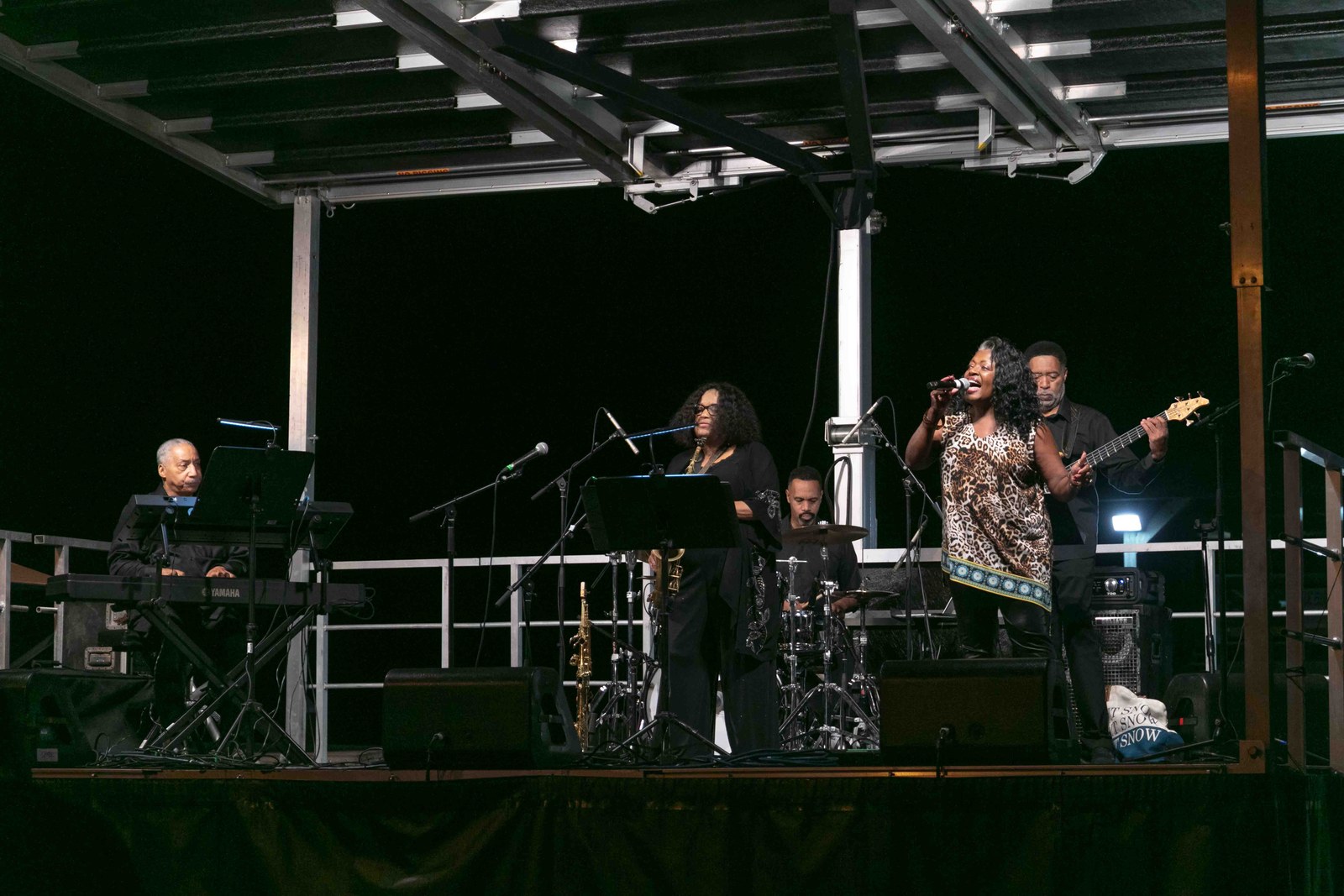 The nighttime stage viewed from the audience