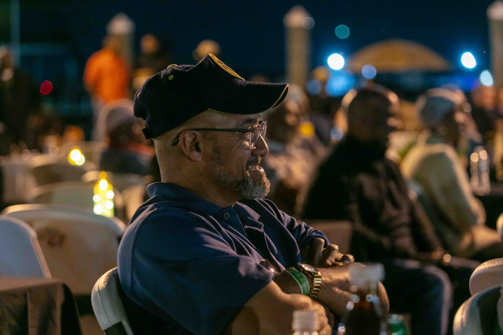 A guest listening to music in the evening